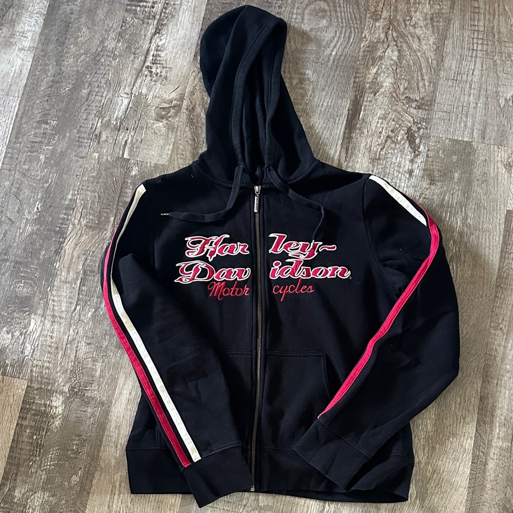 Harley-Davidson Black Hoodie with Pink and White Accents